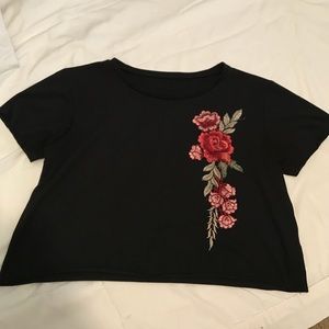 black shirt with rose embroidery